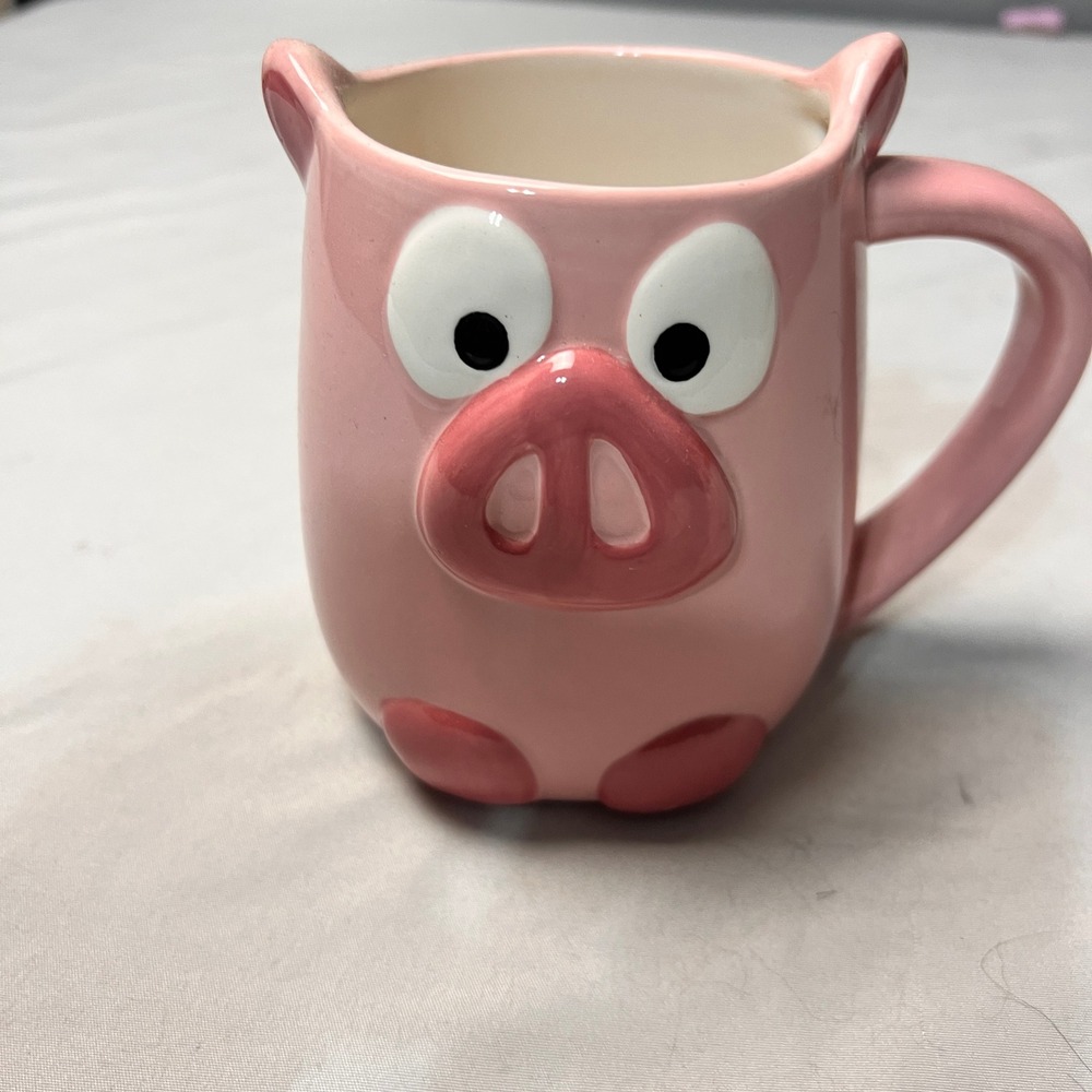 Tag Pink Pig Ceramic Coffee Mug 3D Snout Curly Tail Novelty Farm Animal Cup